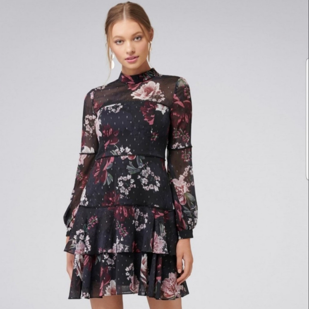 Ever New Melbourne, Floral Black Tiered Dress, 8